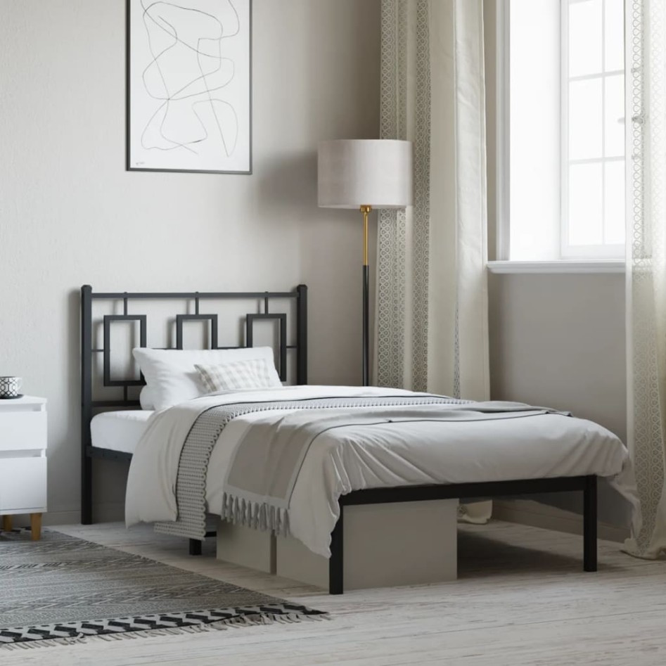 Estructura cama sin colchón con cabecero metal negro 90x200