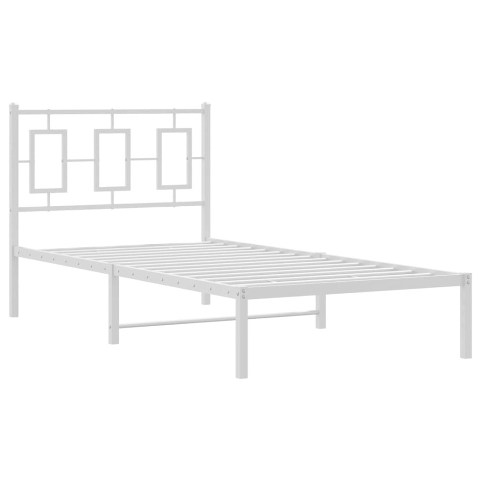 Estructura cama sin colchón con cabecero metal blanco 90x200