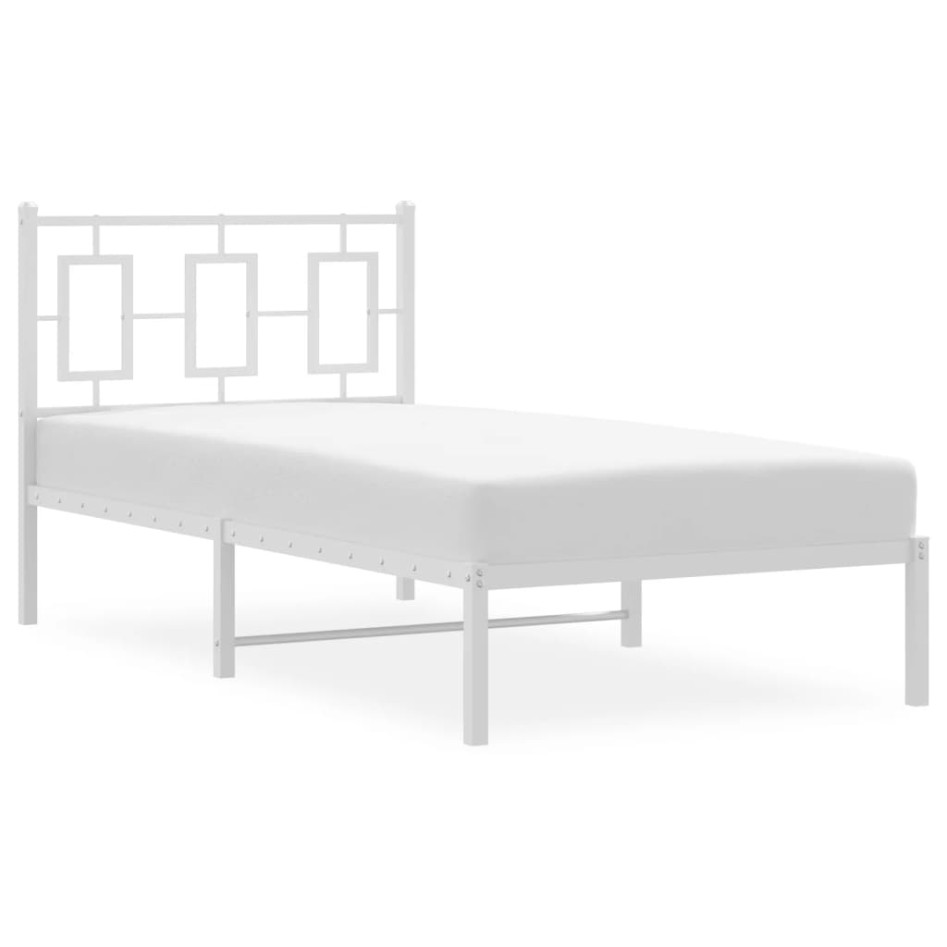 Estructura cama sin colchón con cabecero metal blanco 90x200