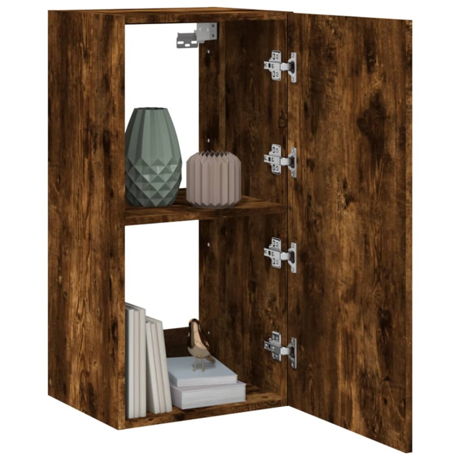 Mueble de TV de pared con luces LED roble ahumado 30,5x35x80