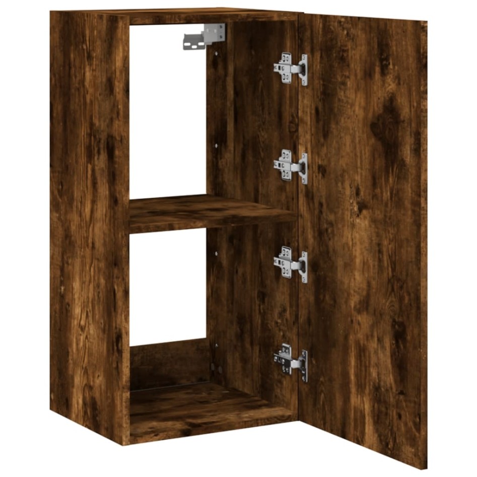 Mueble de TV de pared con luces LED roble ahumado 30,5x35x80