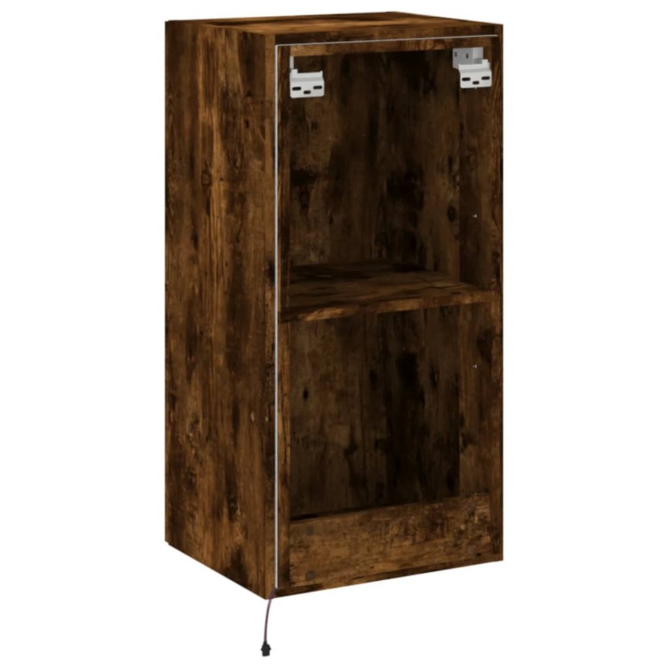 Mueble de TV de pared con luces LED roble ahumado 30,5x35x80
