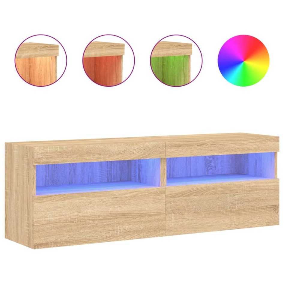 Muebles de TV de pared luces LED 2 uds roble Sonoma 60x30x40