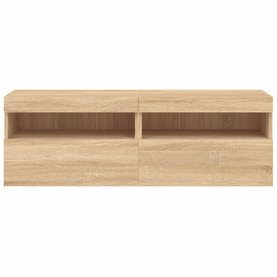 Muebles de TV de pared luces LED 2 uds roble Sonoma 60x30x40