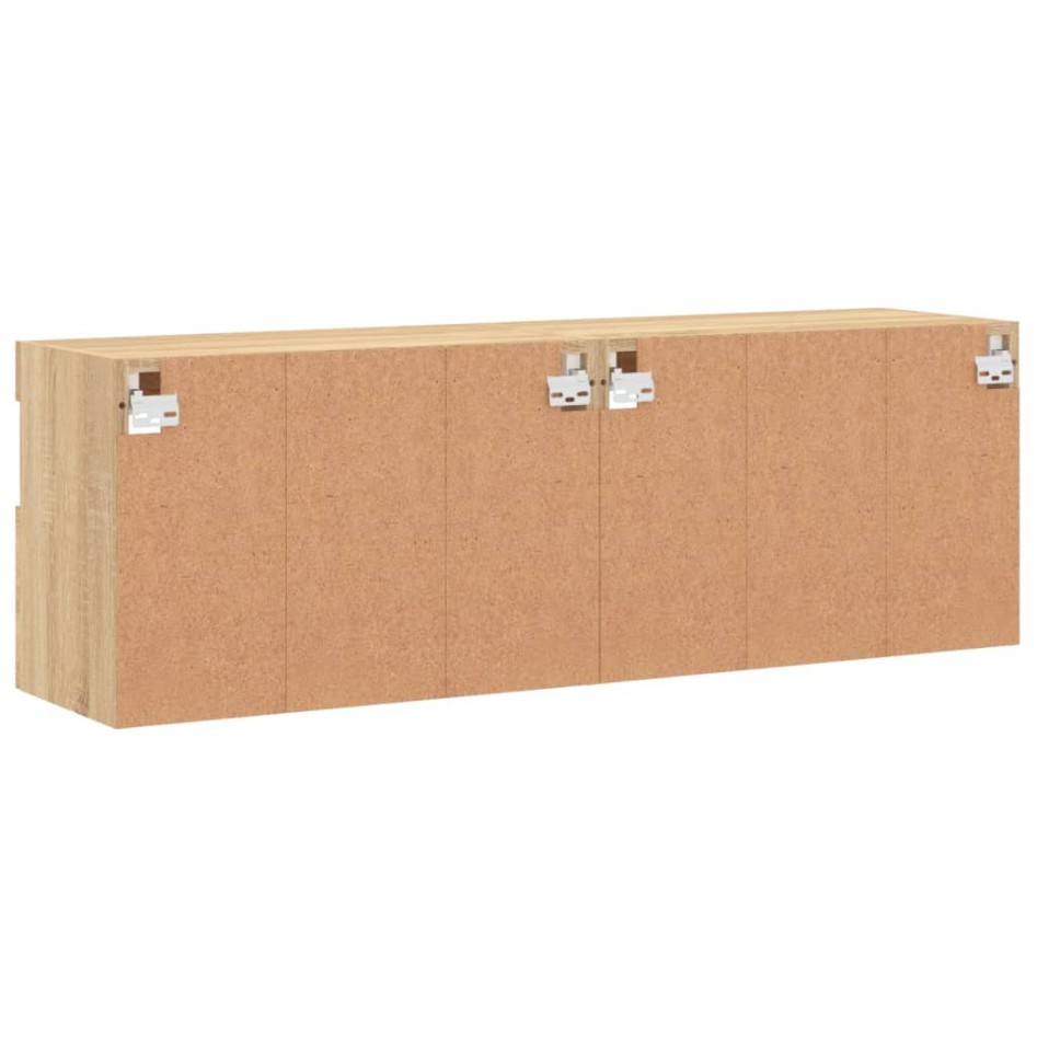 Muebles de TV de pared luces LED 2 uds roble Sonoma 60x30x40