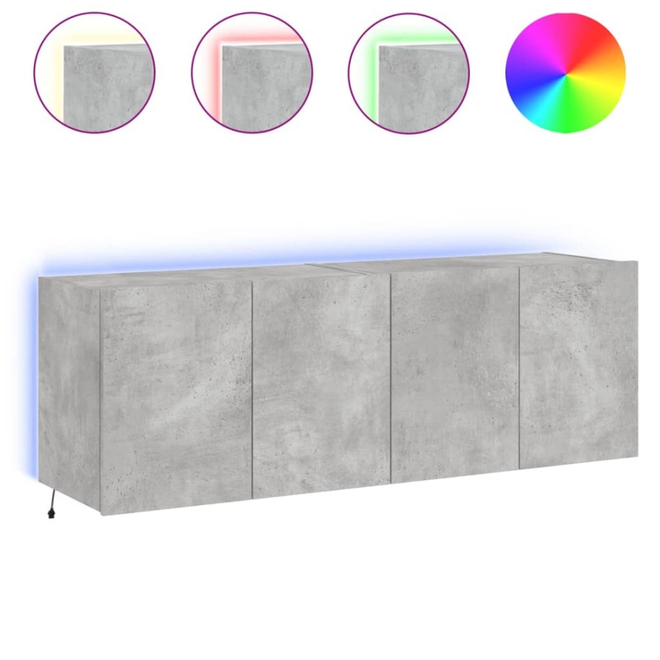 Muebles TV de pared luces LED 2 uds gris hormigón 60x35x41