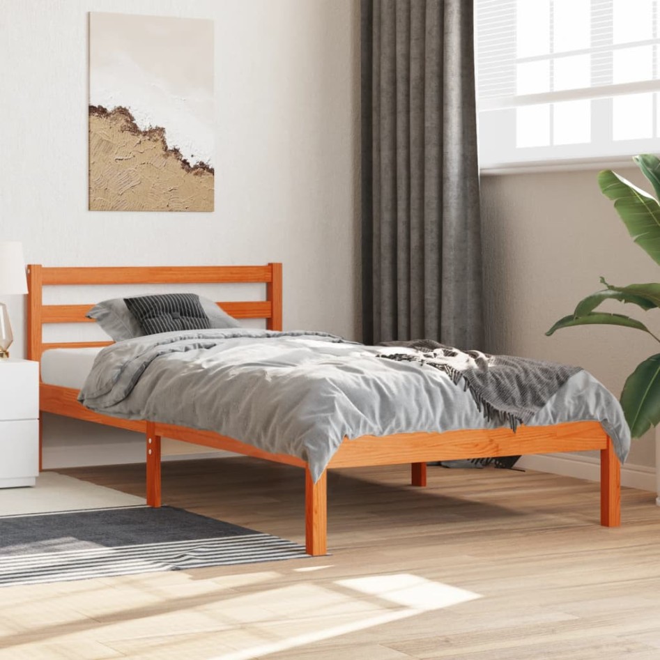 Estructura de cama sin colchón madera maciza marrón 75x190