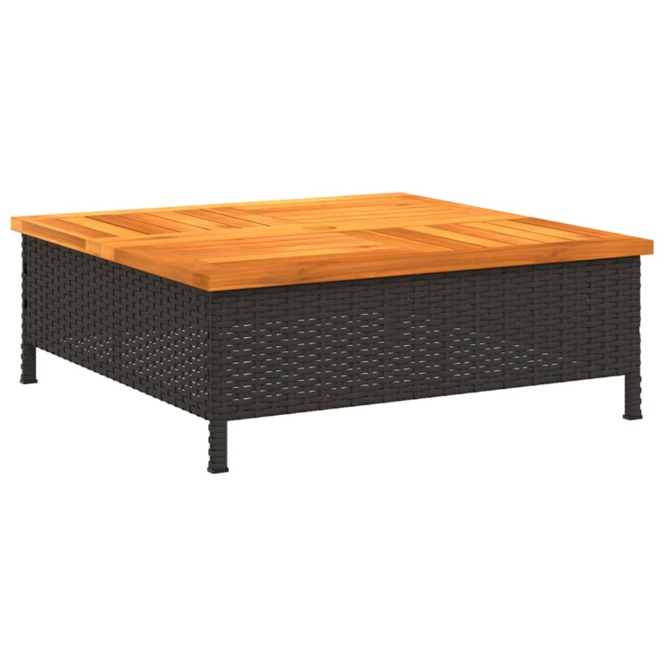 Mesa de jardín ratán y madera de acacia negro 70x70x25