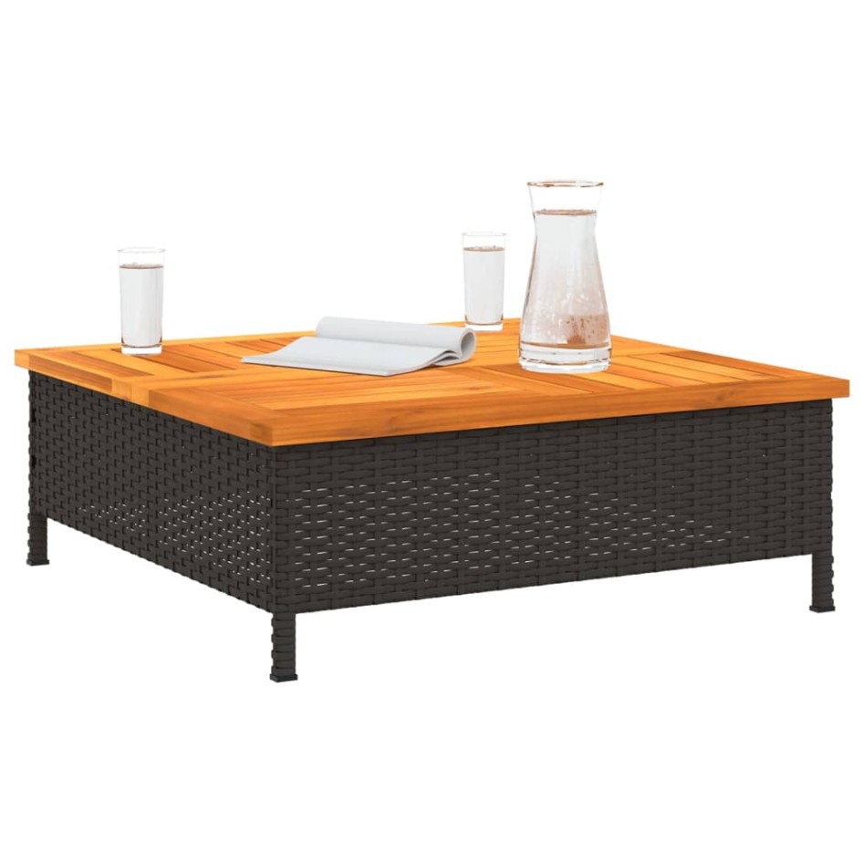 Mesa de jardín ratán y madera de acacia negro 70x70x25