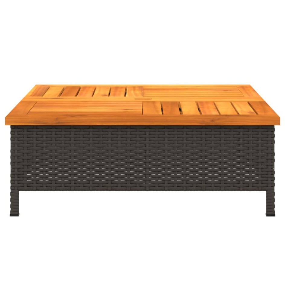 Mesa de jardín ratán y madera de acacia negro 70x70x25