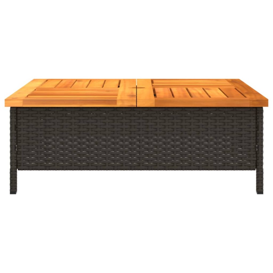 Mesa de jardín ratán y madera de acacia negro 70x70x25