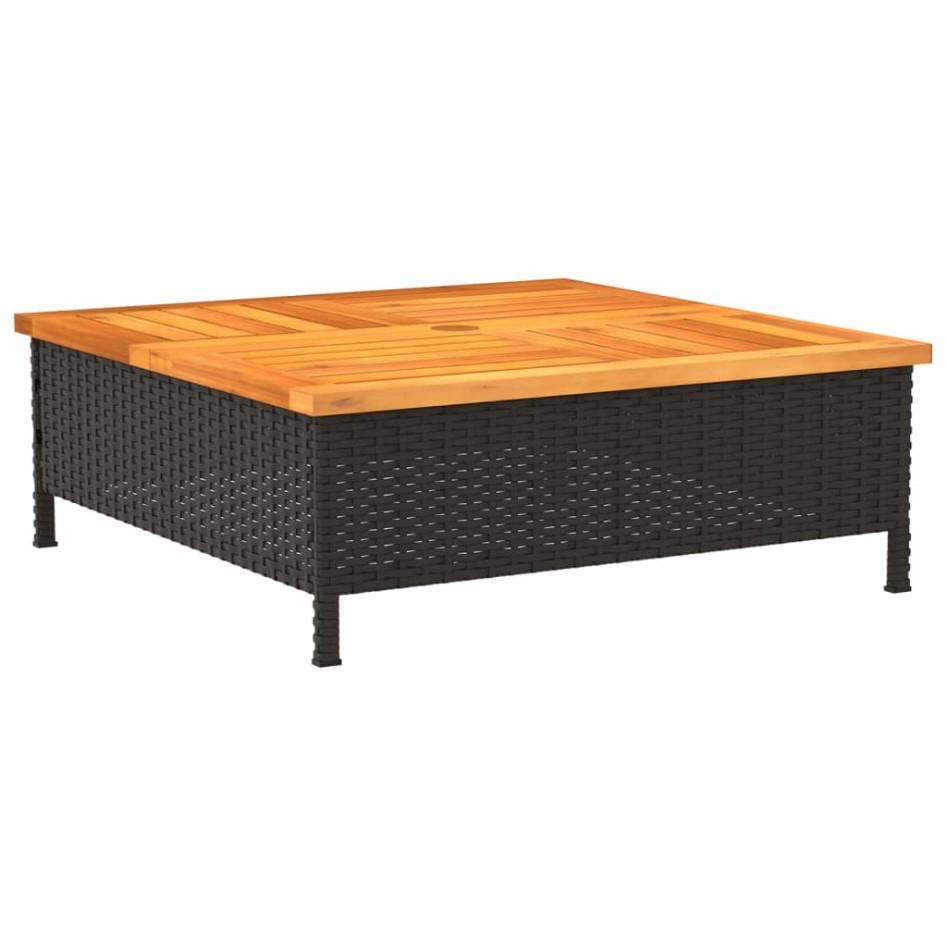 Mesa de jardín ratán y madera de acacia negro 70x70x25