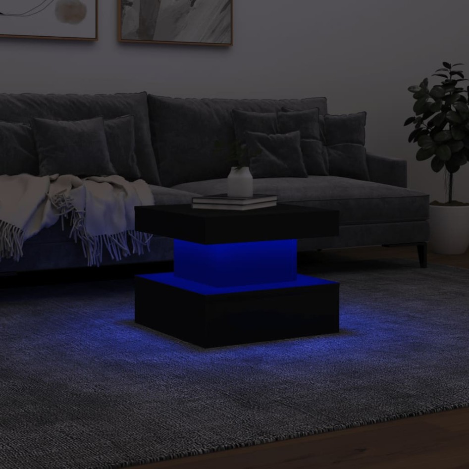 Mesa de centro con luces LED negro 50x50x40