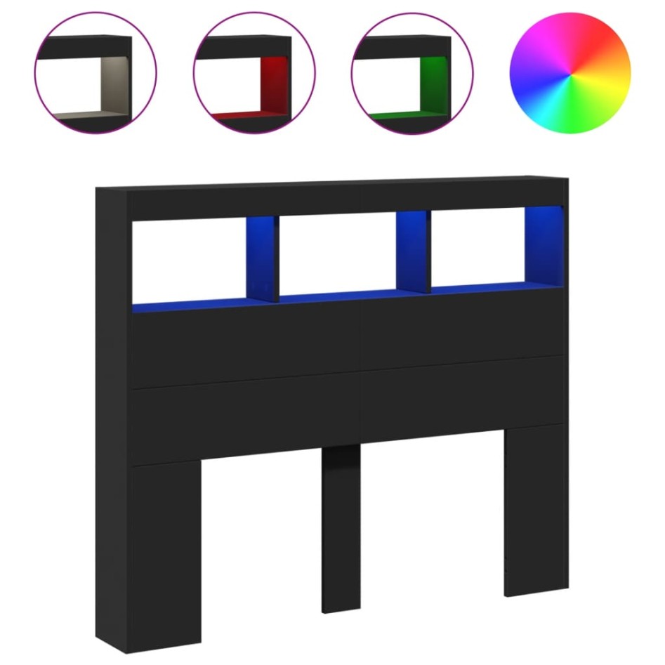 Cabecero de cama con LED negro 120x17x102