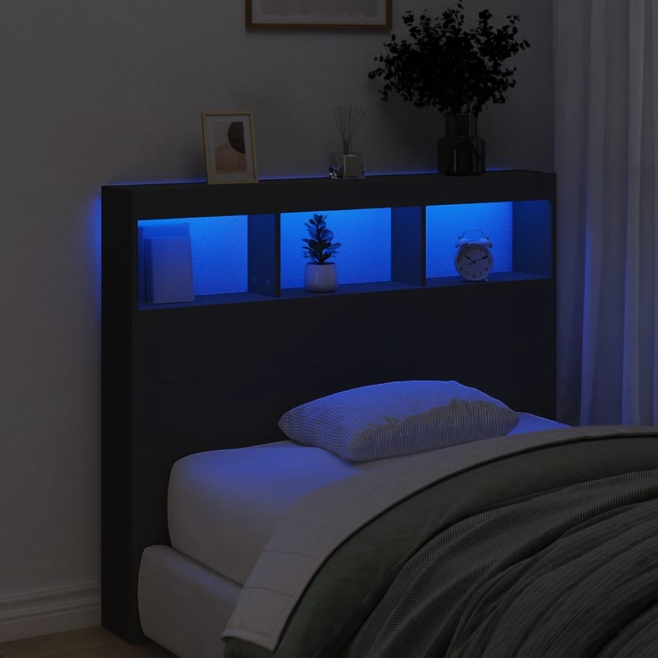 Cabecero de cama con LED negro 120x17x102