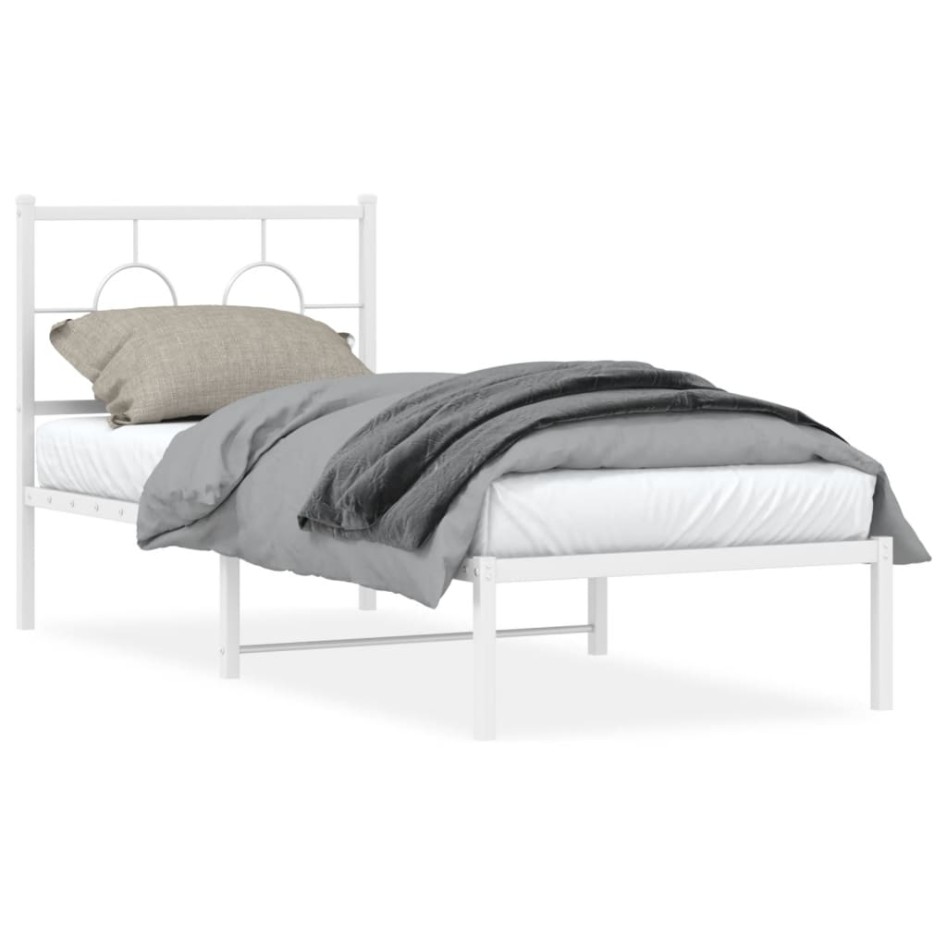 Estructura cama sin colchón con cabecero metal blanco 75x190