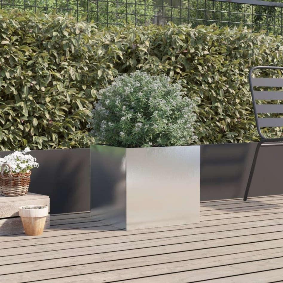 Jardinera de acero inoxidable plateado 42x40x39