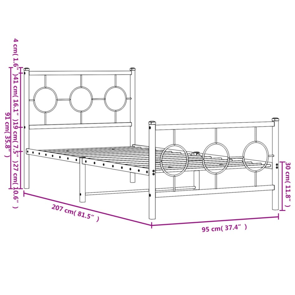 Estructura cama sin colchón con estribo metal blanco 90x200