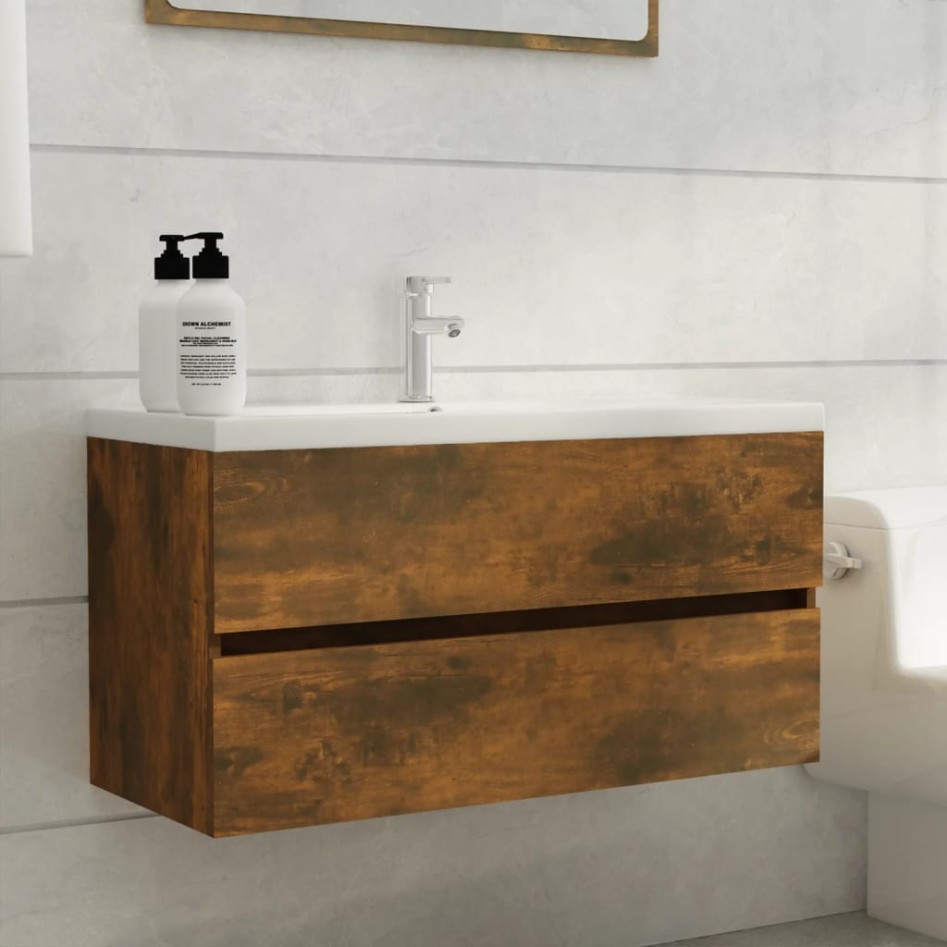 Mueble lavabo madera contrachapada roble ahumado