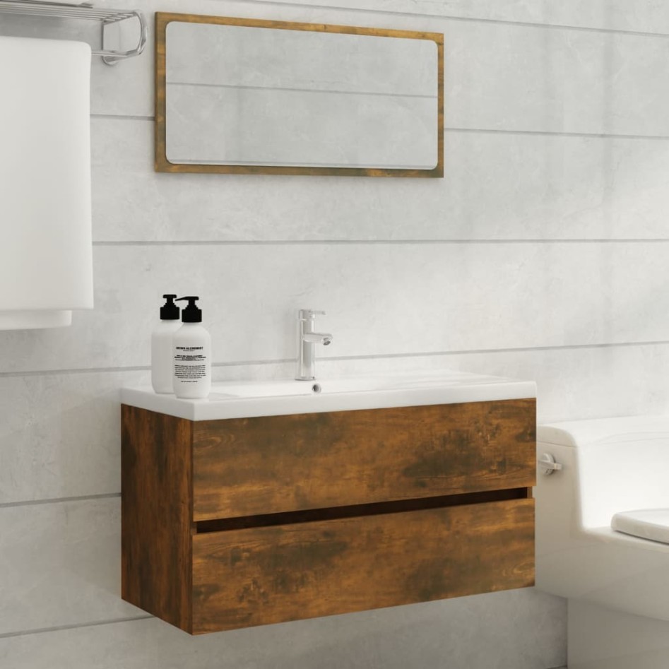 Mueble lavabo madera contrachapada roble ahumado