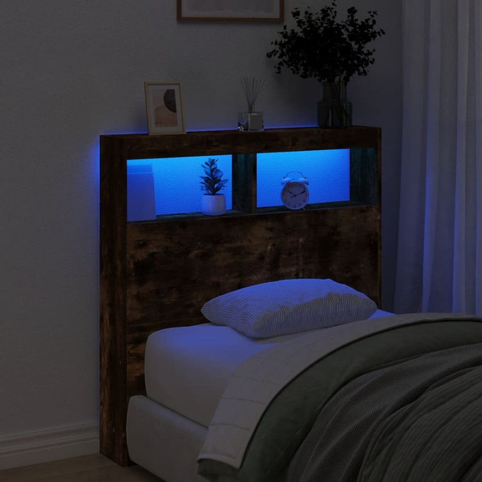 Cabecero de cama con luz LED roble ahumado 100x17x102