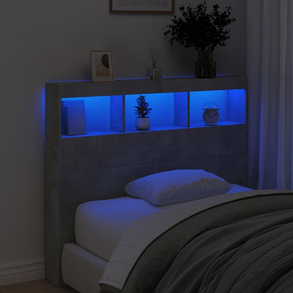 Cabecero de cama con luz LED gris hormigón 100x17x102