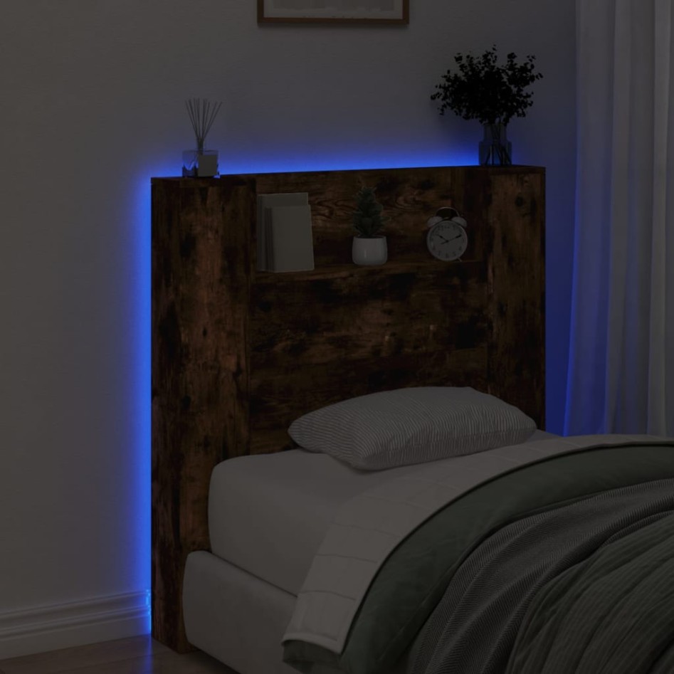 Cabecero de cama con luz LED roble ahumado 100x16,5x103,5