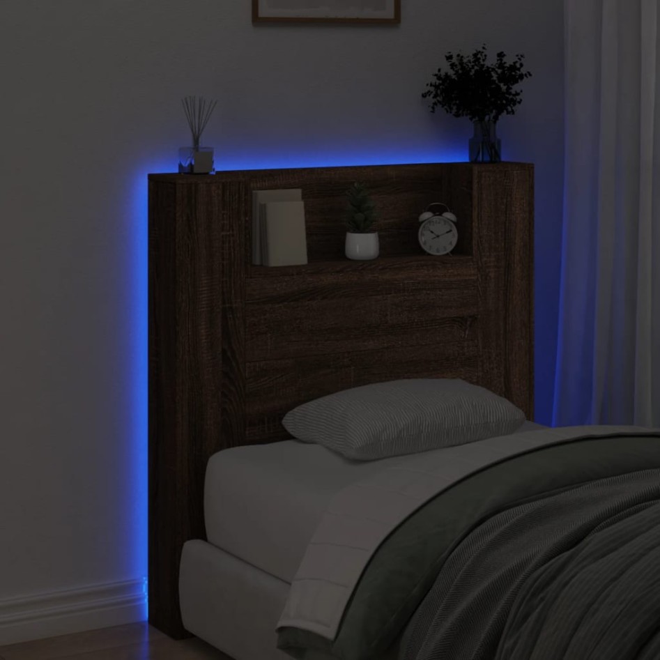 Cabecero de cama con luz LED marrón roble 100x16,5x103,5