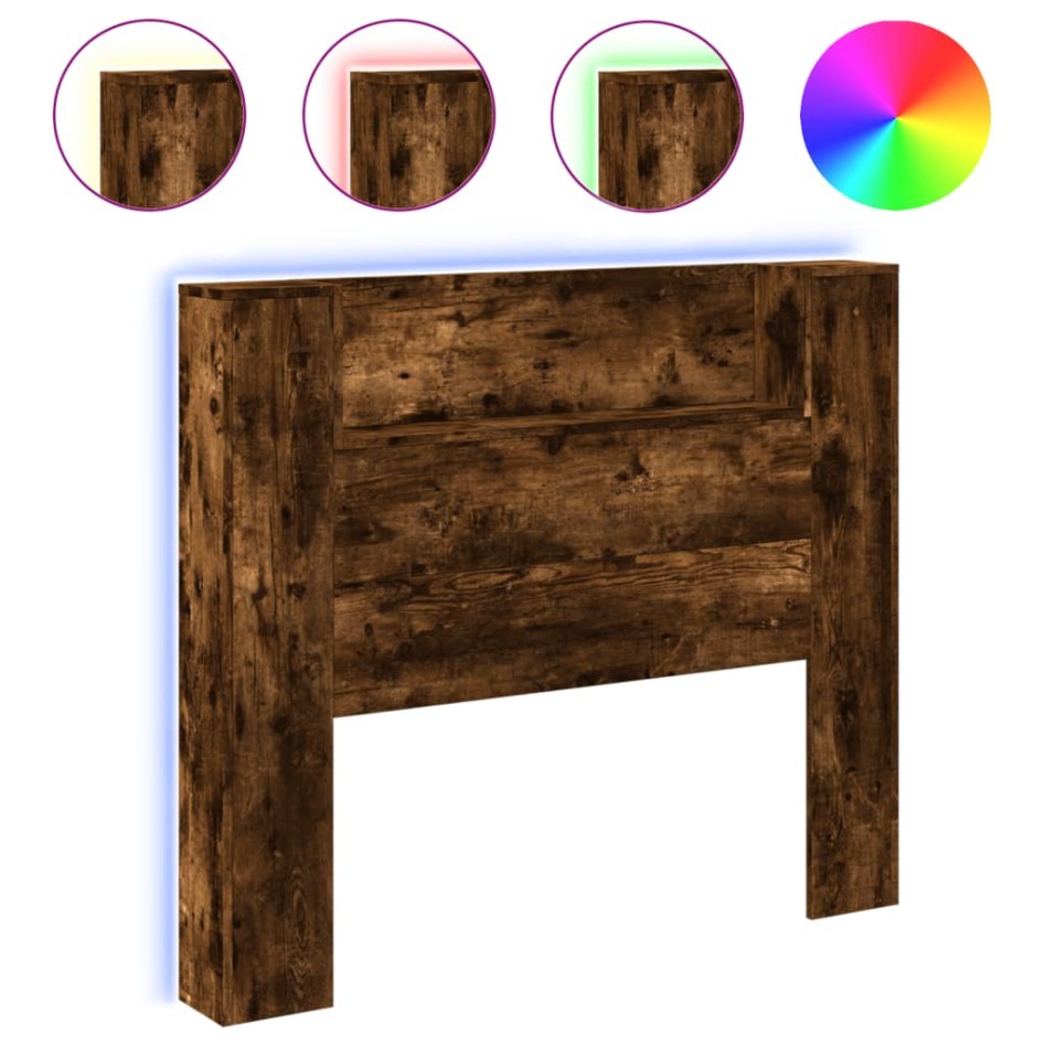 Cabecero de cama con luz LED roble ahumado 120x16,5x103,5