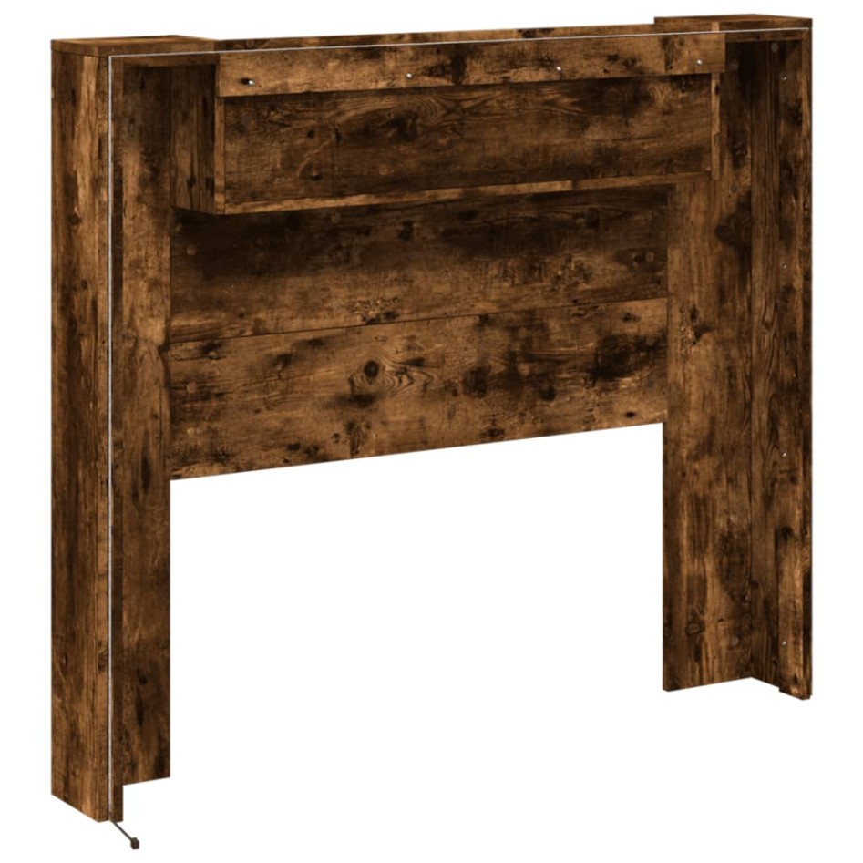 Cabecero de cama con luz LED roble ahumado 120x16,5x103,5