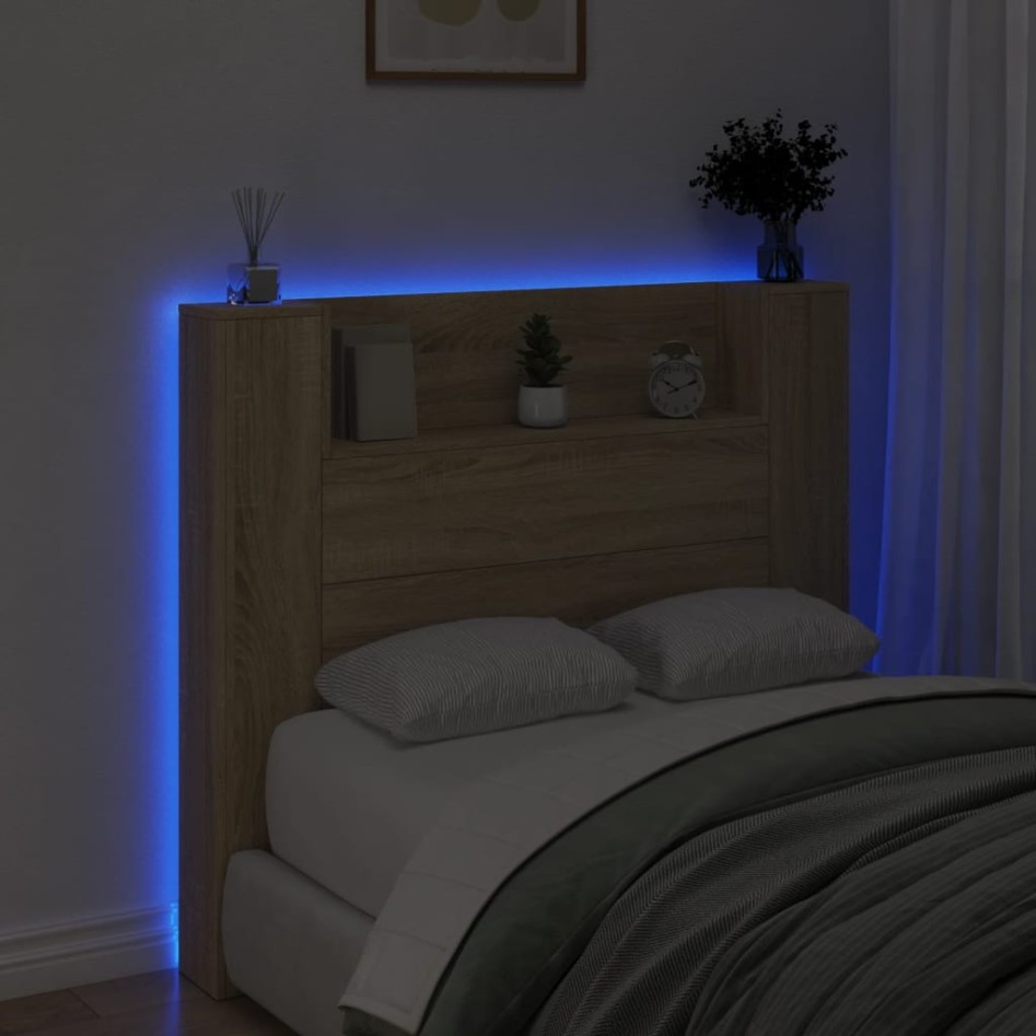 Cabecero de cama con luz LED roble Sonoma 120x16,5x103,5