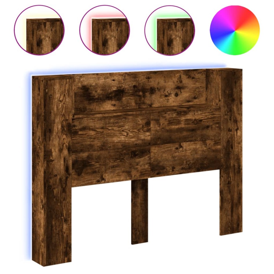 Cabecero de cama con luz LED roble ahumado 140x16,5x103,5