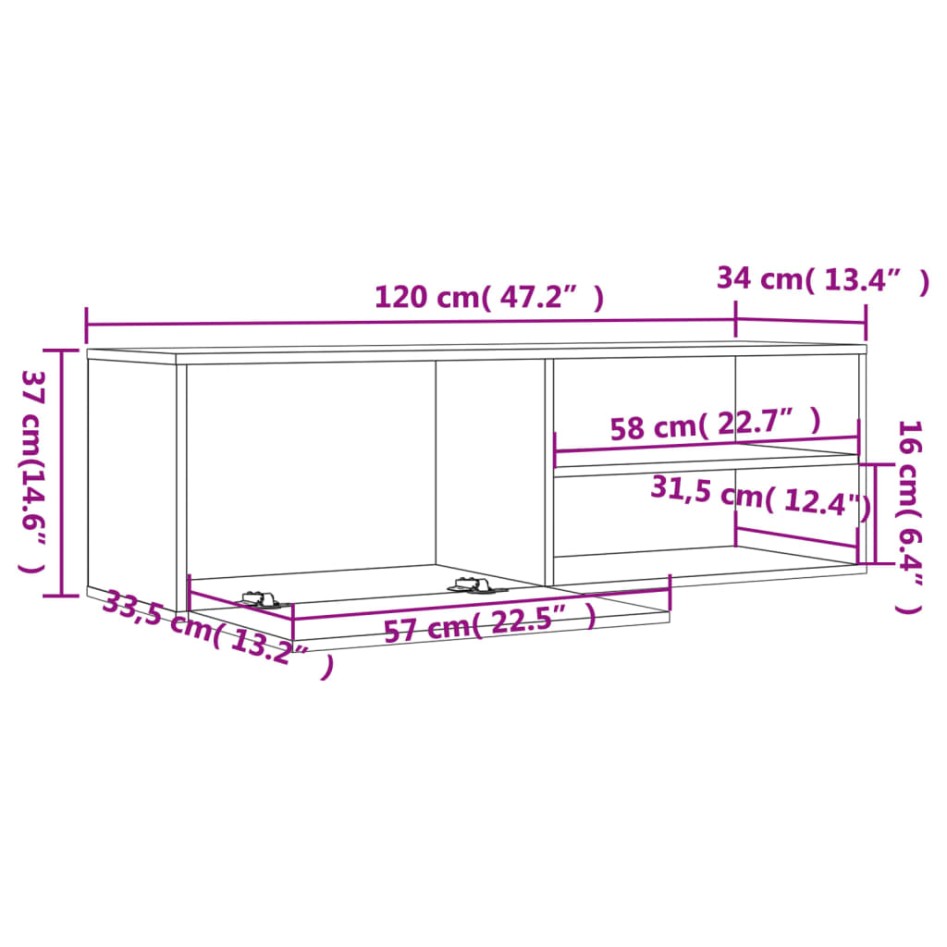 Mueble de TV madera de ingeniería marrón roble 120x34x37