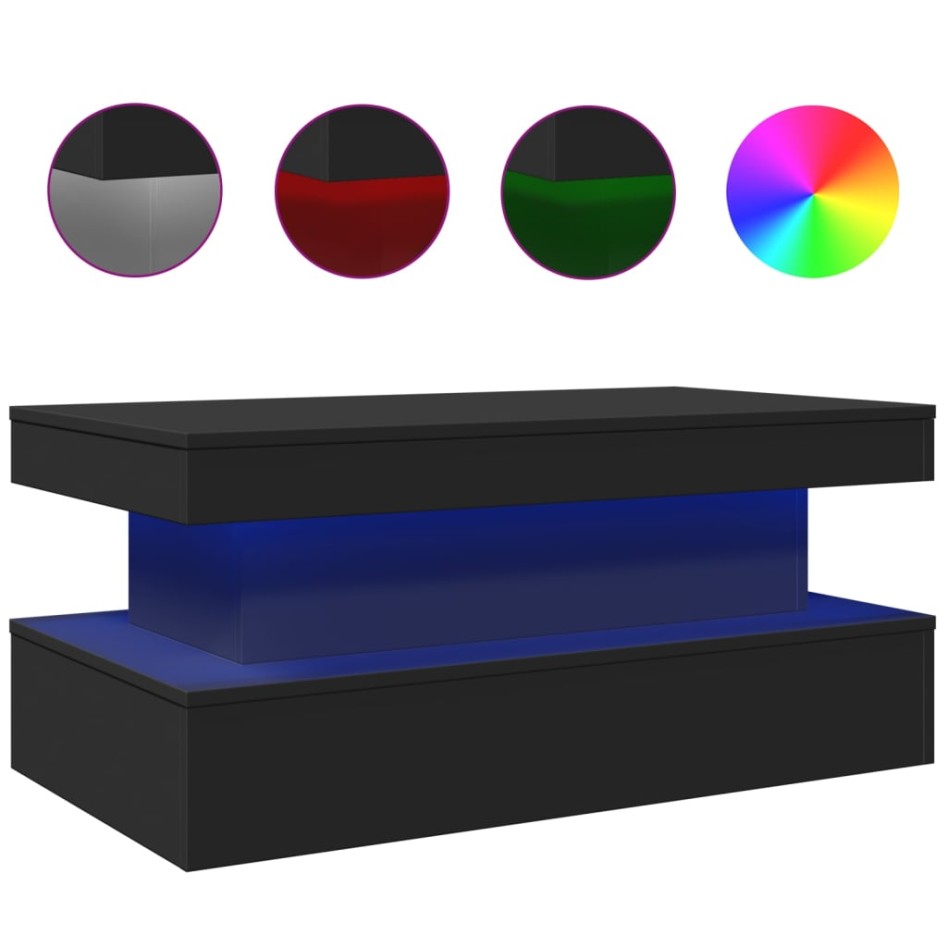 Mesa de centro con luces LED negro 90x50x40