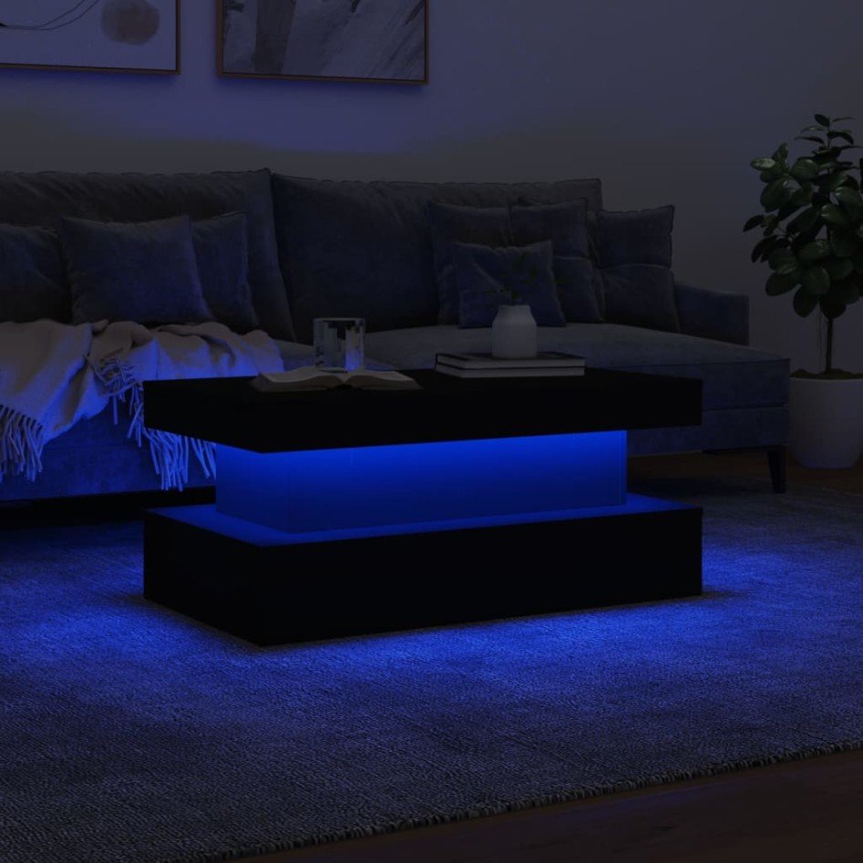 Mesa de centro con luces LED negro 90x50x40