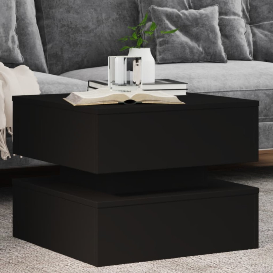 Mesa de centro con luces LED negro 50x50x40