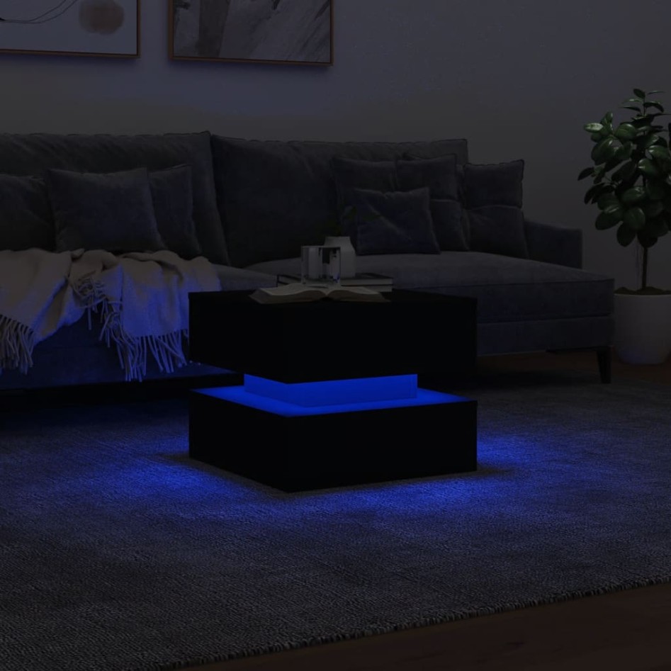 Mesa de centro con luces LED negro 50x50x40