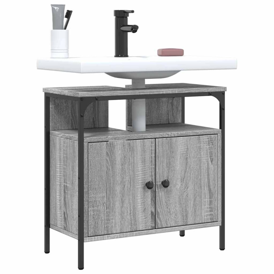 Armario lavabo baño madera ingeniería gris Sonoma 60x30x60