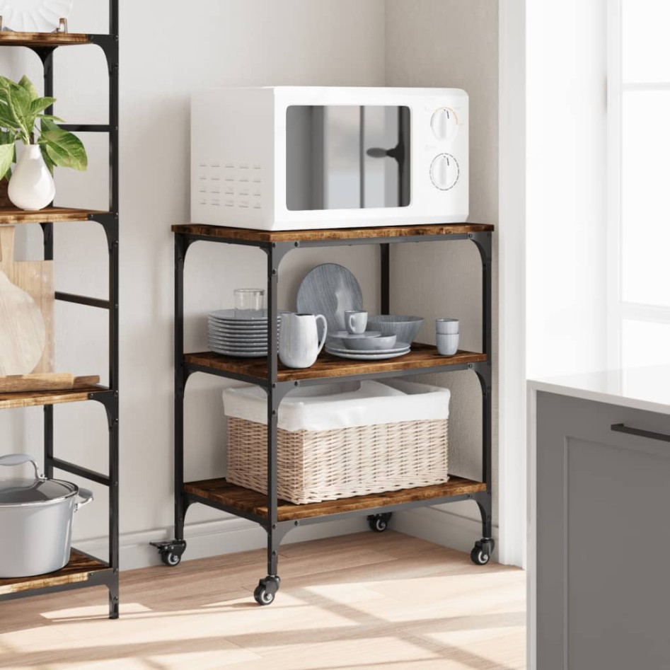 Carrito de cocina madera ingeniería roble ahumado 60x41x76