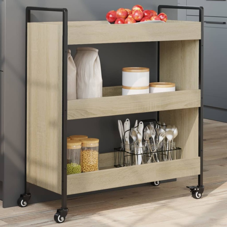 Carrito de cocina madera de ingeniería roble Sonoma 70x30x82