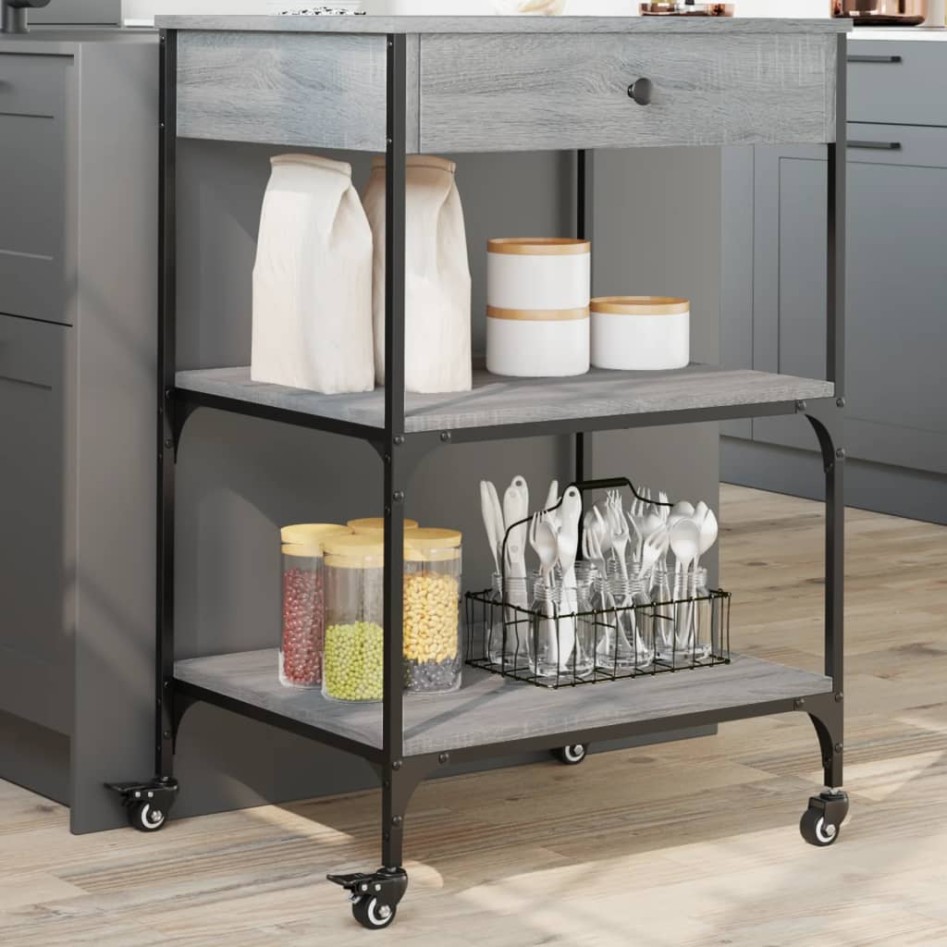 Carrito de cocina madera ingeniería gris Sonoma 60x48x89,5