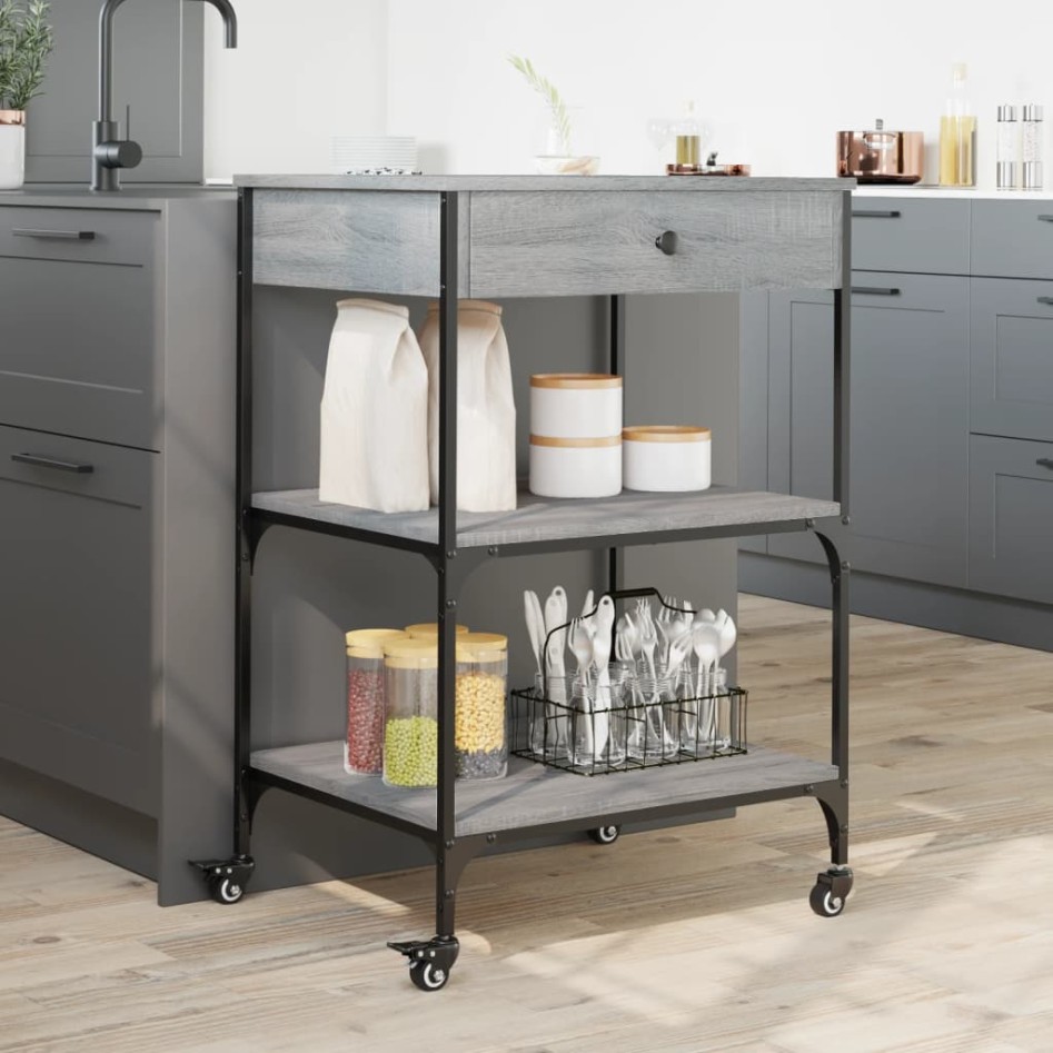 Carrito de cocina madera ingeniería gris Sonoma 60x48x89,5