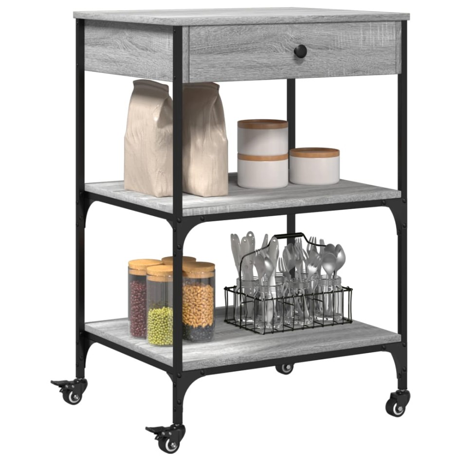 Carrito de cocina madera ingeniería gris Sonoma 60x48x89,5