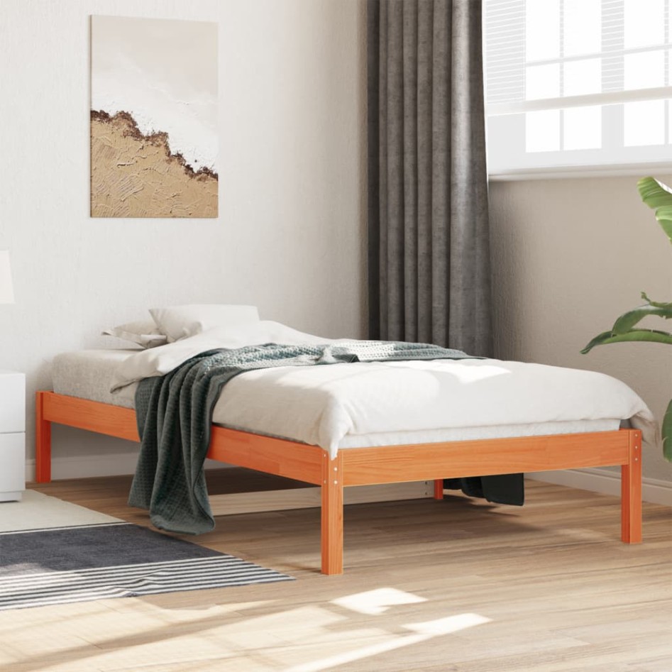 Sofá cama sin colchón madera maciza pino marrón cera 90x200