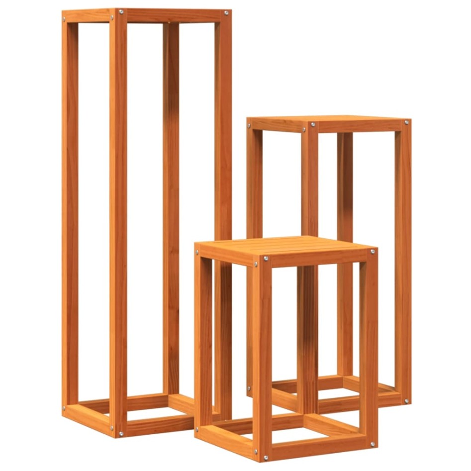 Soportes para plantas 3 piezas madera maciza pino marrón