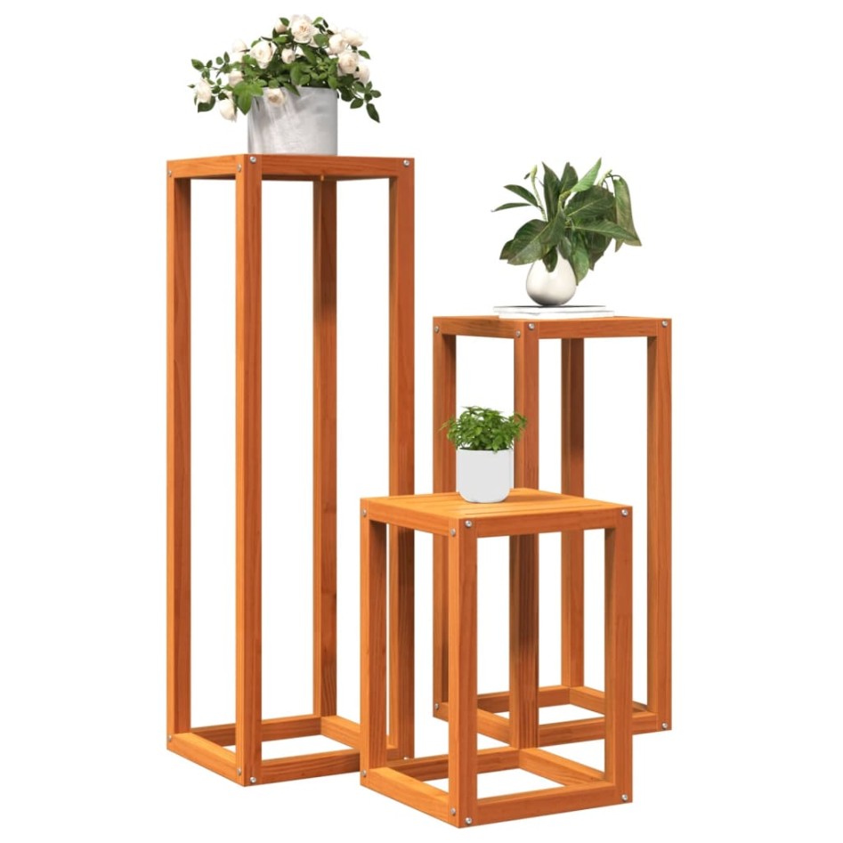 Soportes para plantas 3 piezas madera maciza pino marrón