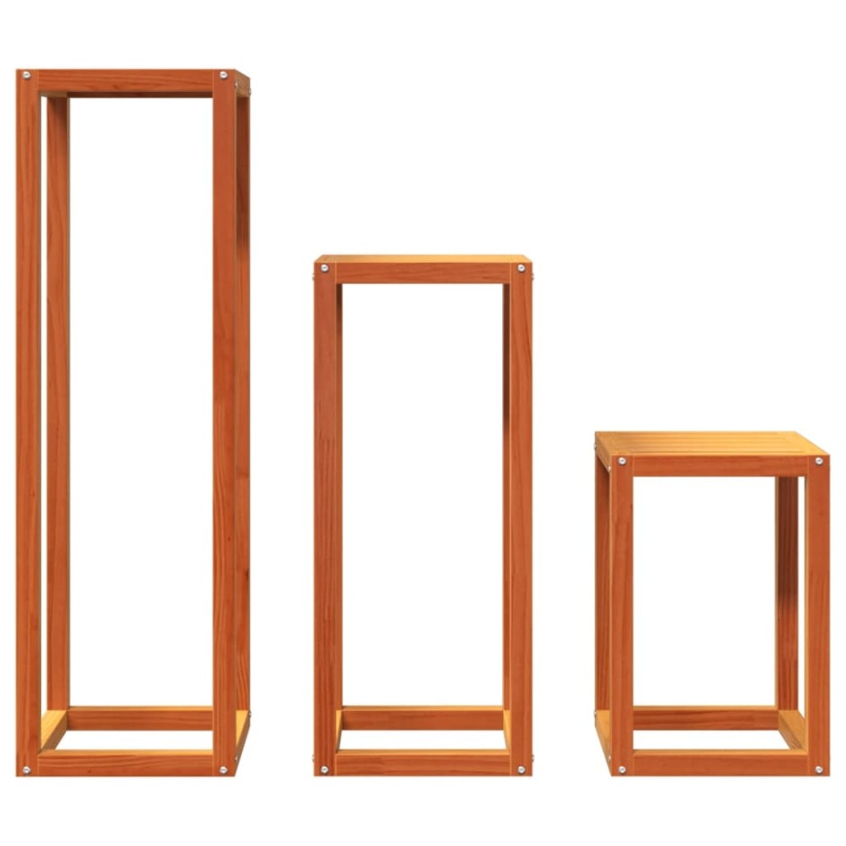 Soportes para plantas 3 piezas madera maciza pino marrón