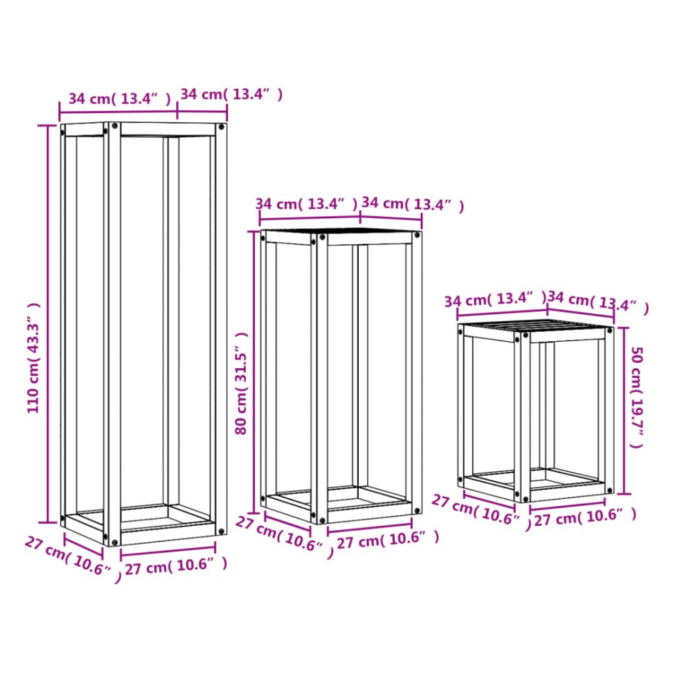 Soportes para plantas 3 piezas madera maciza pino marrón