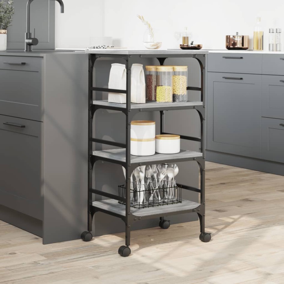 Carrito de cocina madera ingeniería gris Sonoma 45x35x89,5