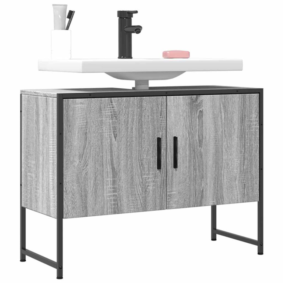 Armario lavabo baño madera ingeniería gris Sonoma 80x33x60